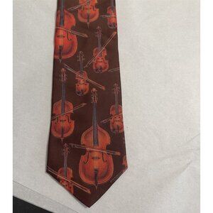 Vintage Tie D'em Crazy California Violin Strings Pattern Brown Orange Mod Art
